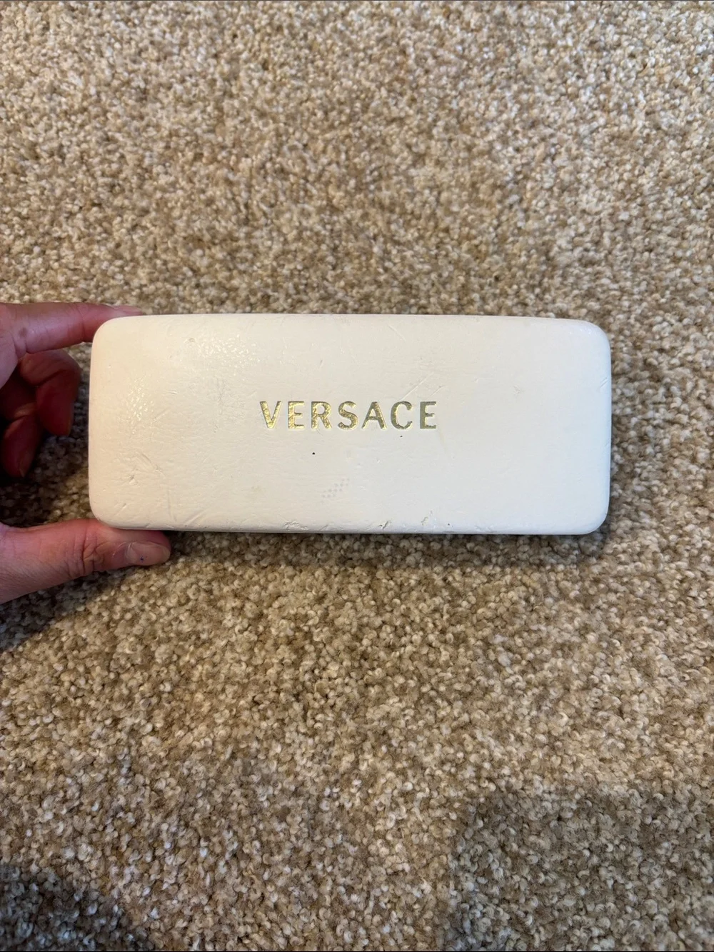 Versace White Eyewear Case with Gold Logo Accent